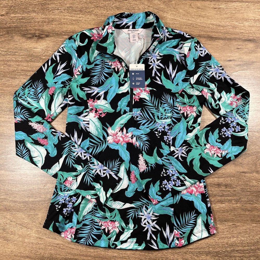 NWT TOMMY BAHAMA Golf Tennis S Long Sleeve Shirt 1/4 Zip Popover‎ Top TROPICAL
